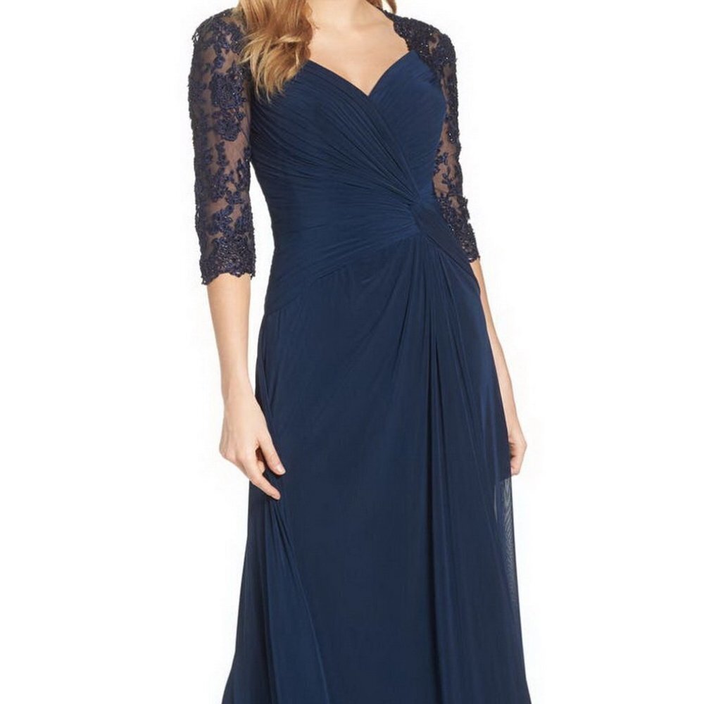COPY - La Femme Navy Blue Ruched Twist Column Gown Dress